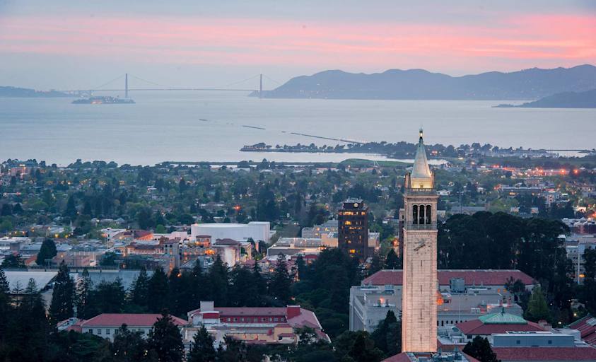 Skyline of UC Berkeley at dusk